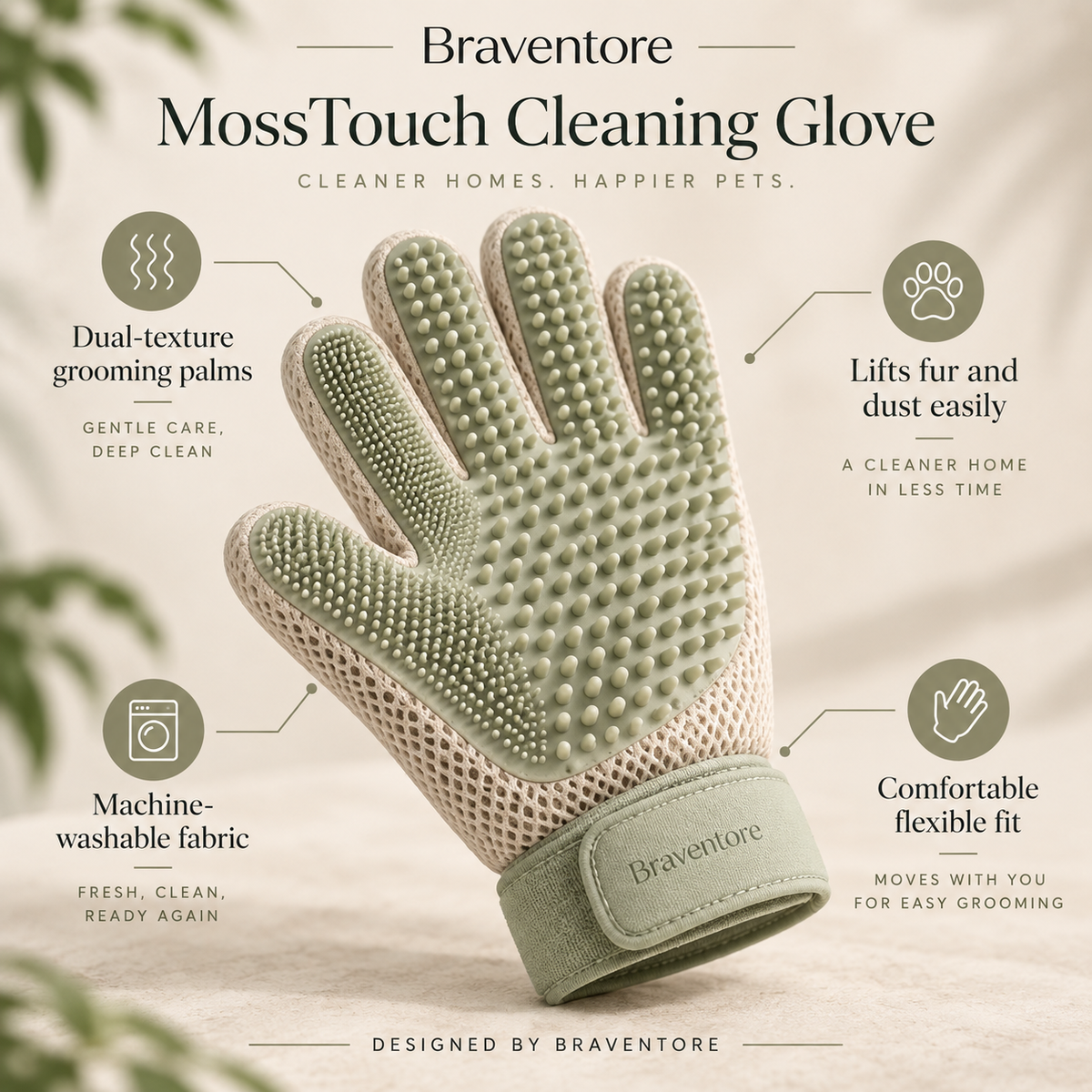 Braventore™ MossTouch Grooming & Cleaning Glove